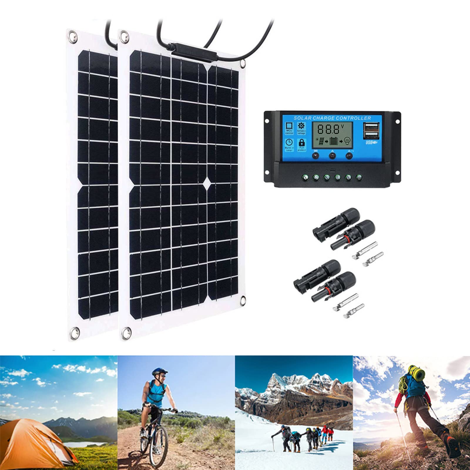 Kit De Panel Solar De 15 W Y 18 V, Cargador De Mantenimiento De Batería, Controlador De Carga Solar Pwm Impermeable, para Coche, Caravana, Barco Marino, Batería De 12 Voltios,30Acontroller