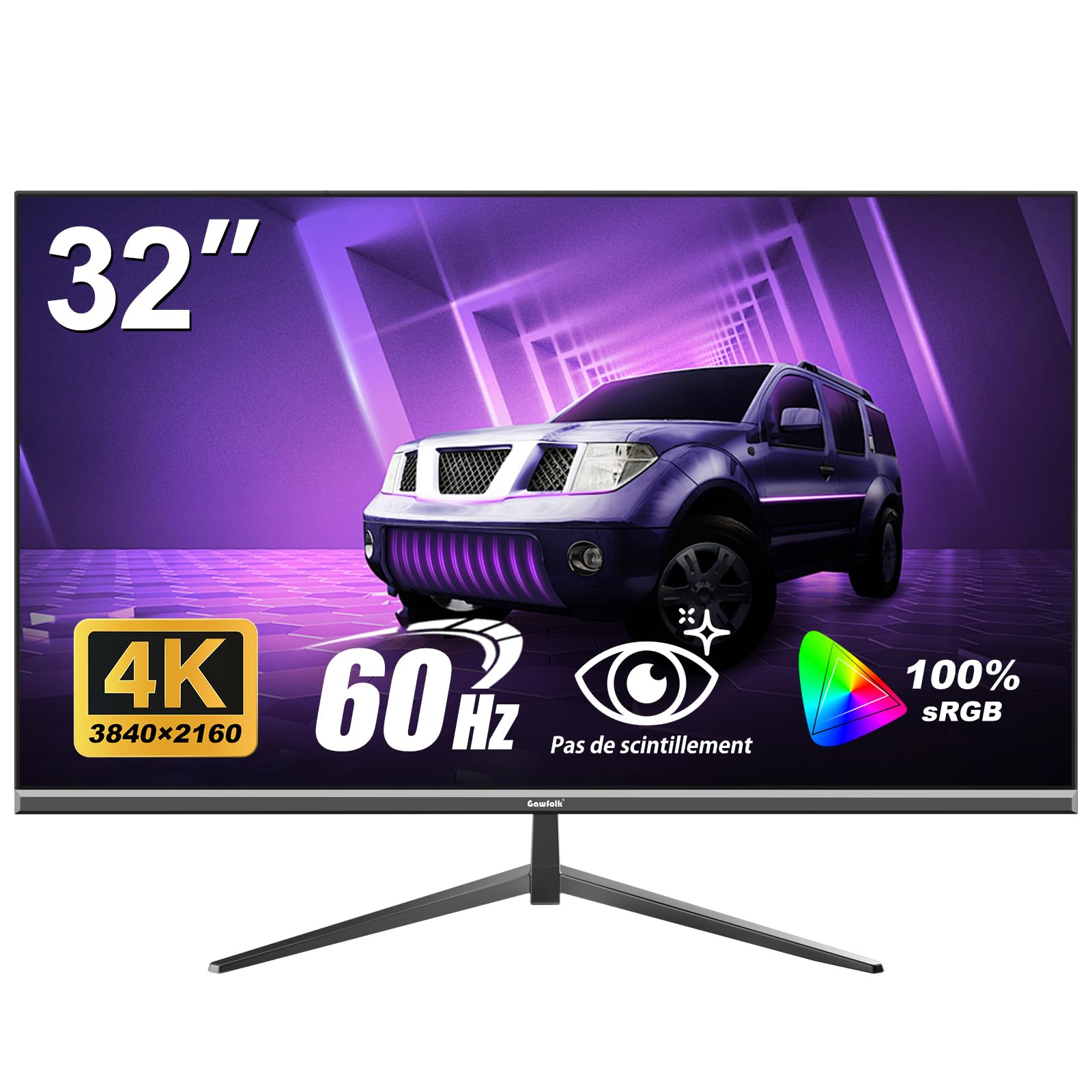 Gawfolk Display PC 4K UHD da 32 pollici, monitor per computer ultra nitido (3840×2160p), 100% sRGB, angolo di visione di 178°, porta HDMI、Display, compatibile con montaggio a parete 100 * 100MM - Nero