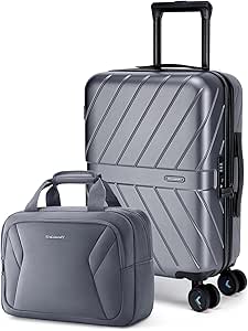 2 Piece Luggage Sets, BAGSMART 20 Inch Carry On Luggage Airline Approved, 1OO% PC Lightweight Carry On Suitcase, Hard Shell Luggage with Spinner Wheels, Rolling Suitcase for Men and Women, Silver Gray