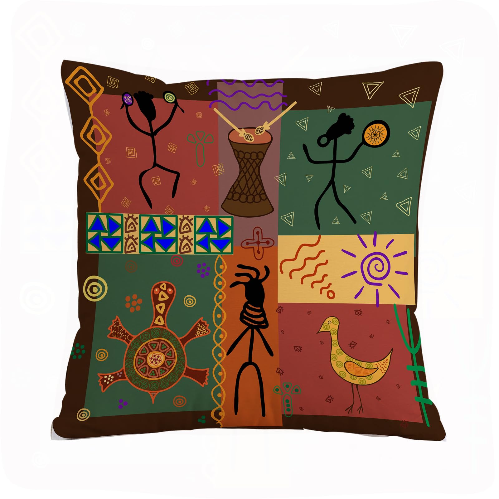 Errtu Primitive, Funky Tribal Pattern With African - A6 Throw Pillow Case Pillowcase Square Printed Cushion Cover For Living Room Sofa Couch Bed Car,Primitive, Funky Tribal Pattern With African Dance Moves,16X16 In