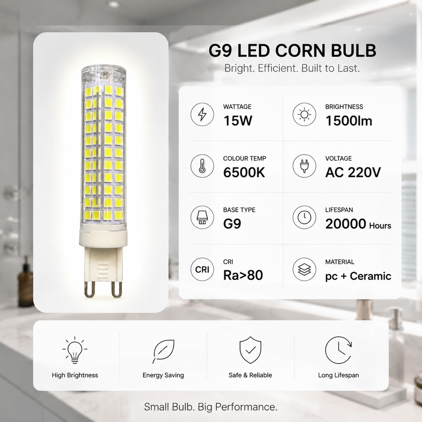 Ahorro Bombilla LED G9 Maíz Regulable 15W, Luz Fría 6500K, Equivalente a 120W Halógena, 1500LM, 360°, Cerámica, para Araña Colgante(8 Pack)