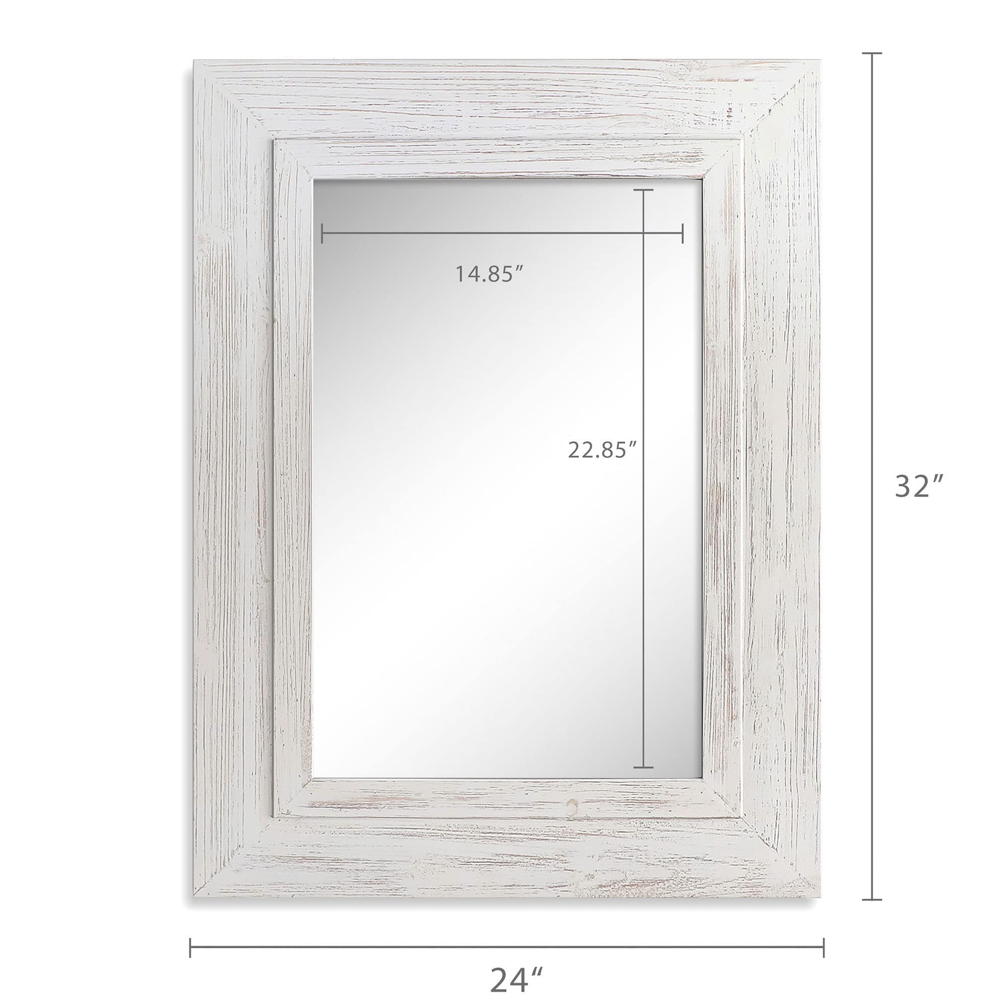Barnyard Designs 24x32 Whitewashed Wood Farmhouse Wall Mirror, Wooden