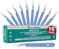 Swann Morton #14 Sterile Disposable Dermaplaning Scalpel Blades with Handle - Box of 10 for Face Exfoliation, Esthetician Beauty Tool