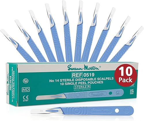 Swann Morton #14 - Bisturí quirúrgico desechable con hoja, hoja dermaplaning estéril para la cara, dermaplaning para mujeres y hombres, herramientas