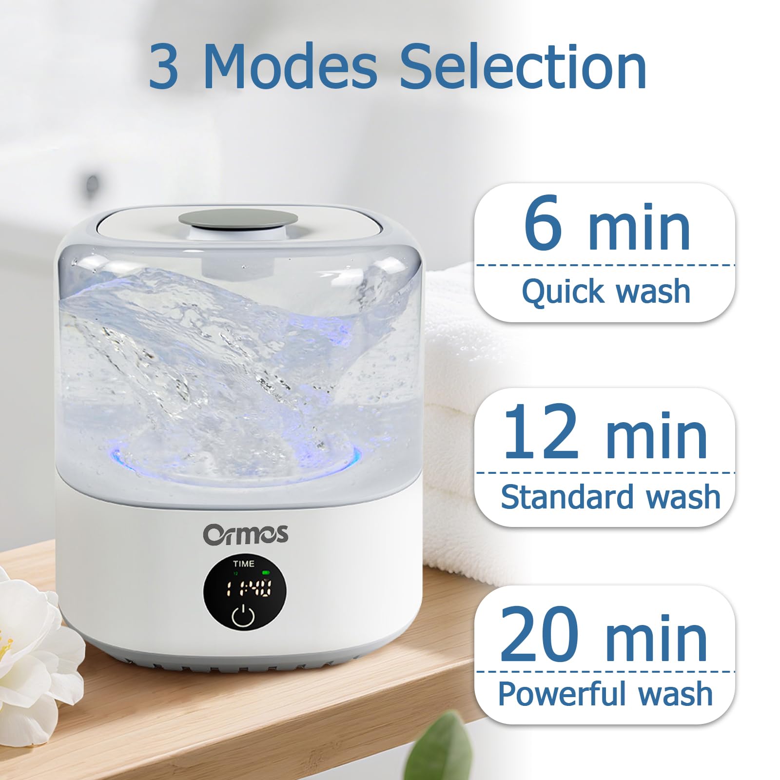 ORMOS - Mini lavadora inalámbrica recargable USB portátil, 3 L para delicados, calcetines y ropa interior, diseño silencioso, compacto para recámara, viajes y espacios pequeños