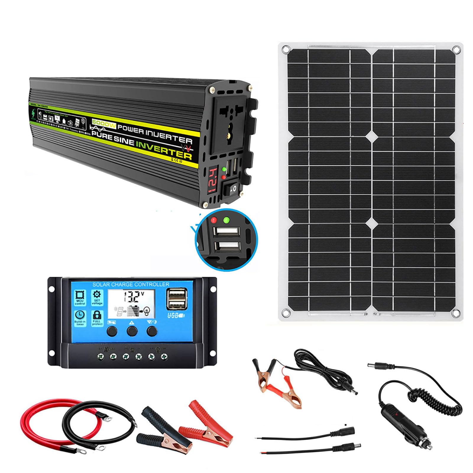 1 di energia solare da 6000 W 12 V CC con pannello da 18 W e controller da 30 A, ideale for l'alimentazione di emergenza in campeggio e camper