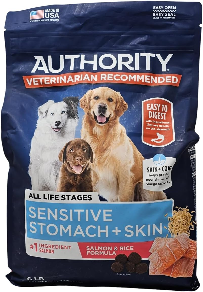 Authority Sensitive Stomach and Skin Salmon Rice Formula Dry Dog Food, 6 Pound Bag