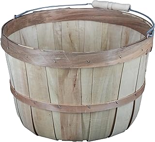 SSWBasics One Peck Basket With Handle - Set of 3 - Natural Unfinished Pine Wood Apple Basket - Durable Bushel Baskets for Produce Display - Ideal for Retail, Thrift, Boutique, Convenience Store,