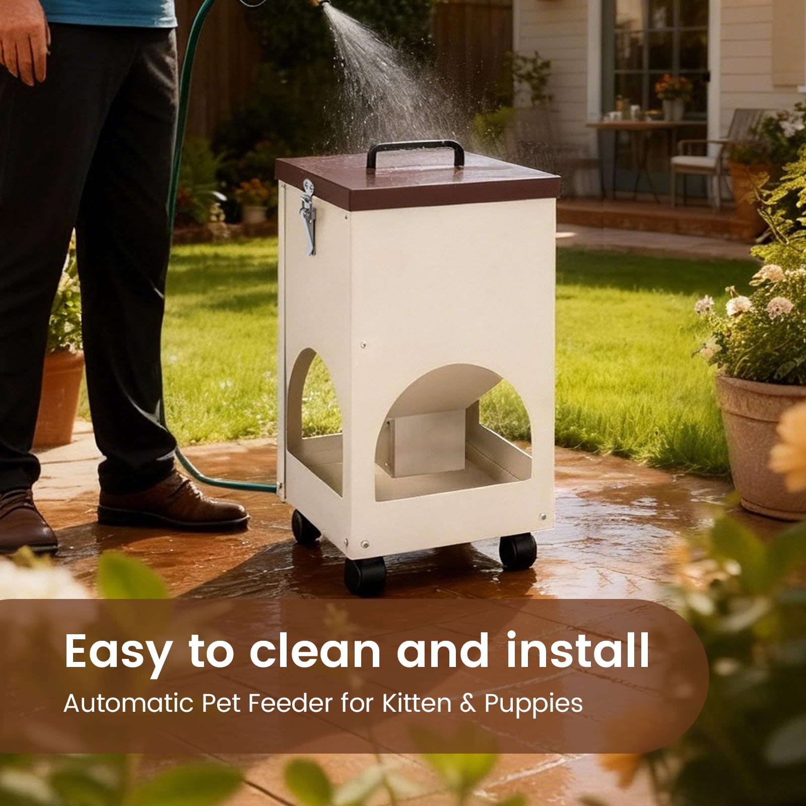 Automatic Cat Feeder for 4 Cats 5L Auto Cat Food Dispenser with Wheels for Puppies and Kittens, Multiple Cats Feeder Outdoor Large Capacity Galvanized Steel Gravity Pet Feeding Station - image 6