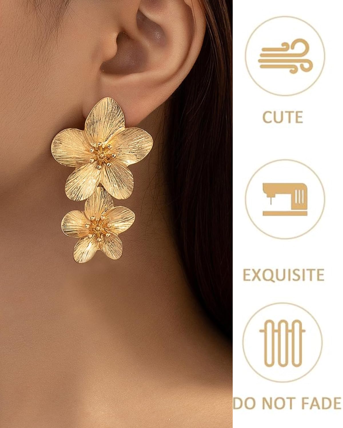 Orecchini A Fiore Oro Grandi Doppio Strato - Maxi Orecchini A Petalo In Metallo Per Donne E Ragazze, Eleganti E Leggeri - 5