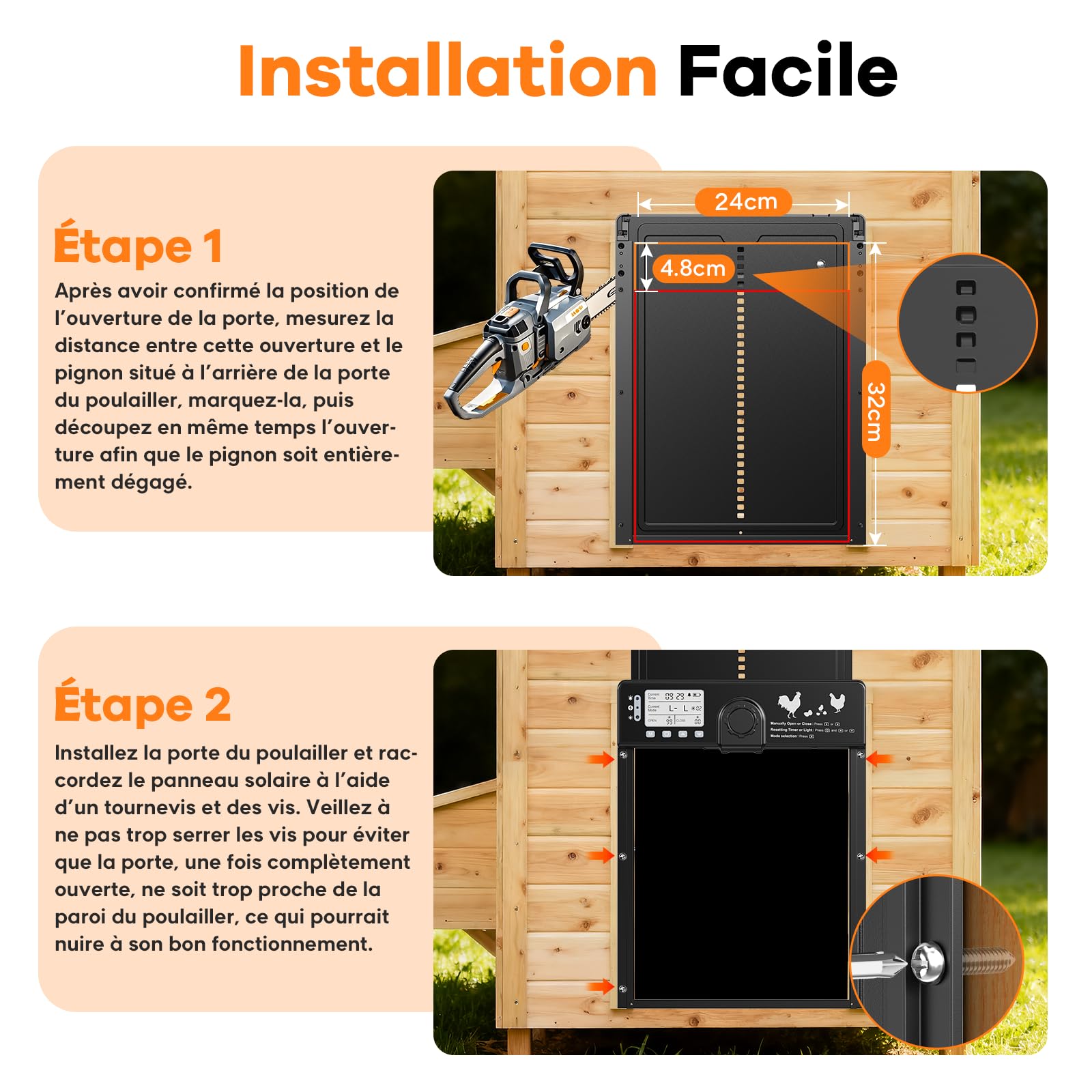 CHAMUTY Grande Porta Pollaio Automatico Solare con Sensore Luminosità, Alluminio Porta Automatica Pollaio Elettrico con Telecomando, Timer Funzione Anti-Pizzico