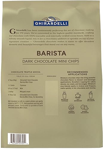 Vista 42 de Ghirardelli - 72% chispas de chocolate de cacao, bolsa de 5 libras con cuchara barista estampada Ghirardelli