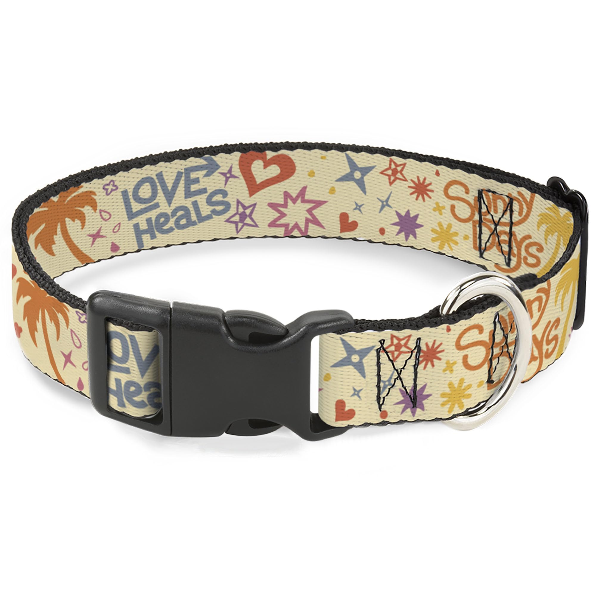 Pet Collar, Dog Collar Plastic Buckle, Summer Harmony Collage Beige Multi Color, 15 to 24 Inches 1.0 Inch Wide