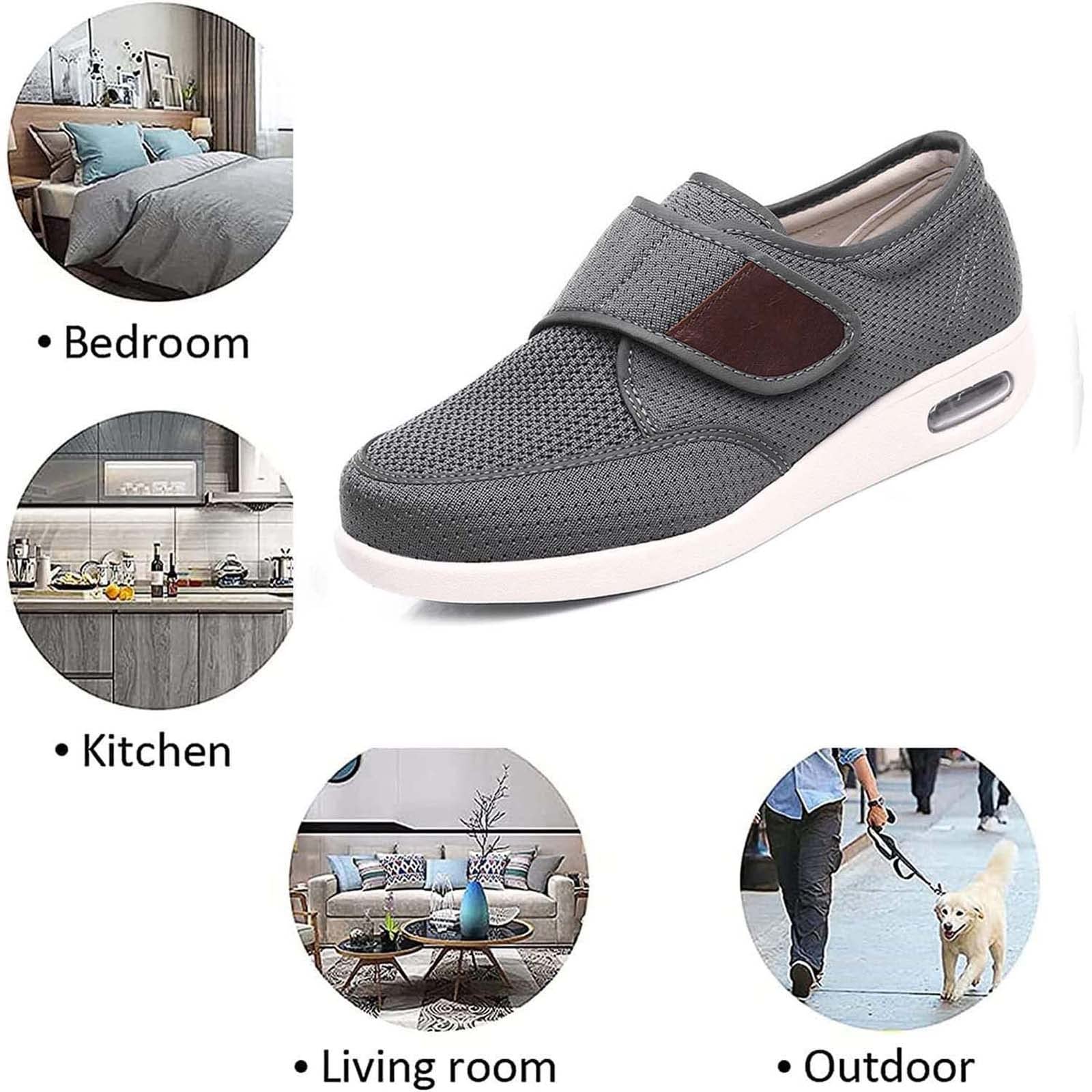 Chaussures Diabétiques Confortables Pour Hommes Chaussures Pour Œdème Diabétique Pour Les Pieds Enflés, Baskets De Marche Respirantes Pour Personnes Âgées,Black Gray-38EU/Lable40