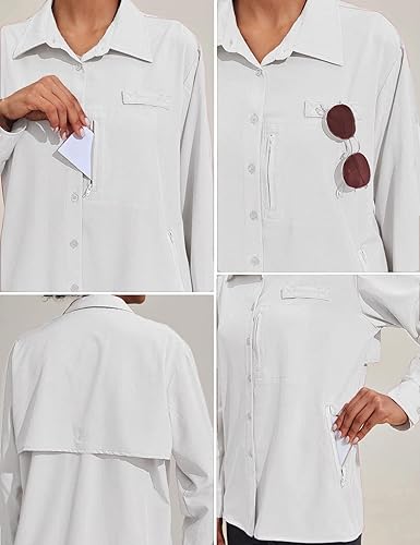 Miniatura 3 de PINSPARK Camisas de manga larga con protección solar UPF 50+ para mujer, blusa de pesca al aire libre, secado rápido, safari, senderismo, con