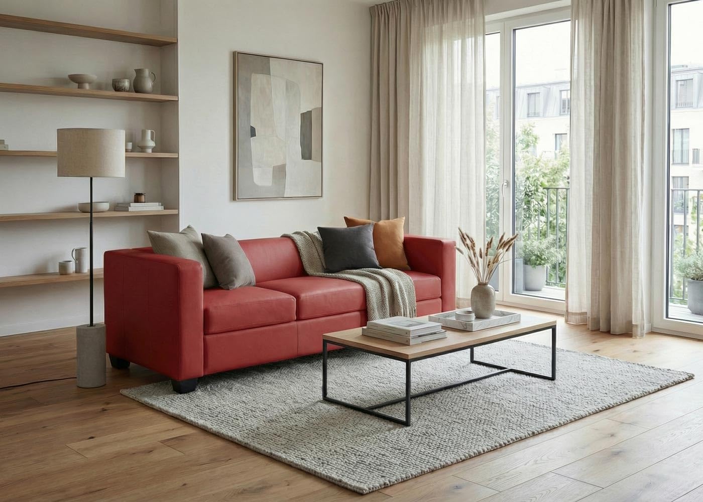 Mendler Divano Sofa 3 posti Lounge Moderno Elegante Serie Lille M65 75x191x70cm - Pelle Rosso