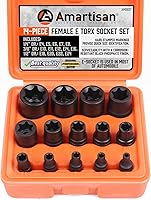 Vista 1 de Amartisan 14 PC E-Torx Star Socket Set/Rail, 1/4" 3/8" 1/2" Drive, E24 Juego de zócalos de par externo