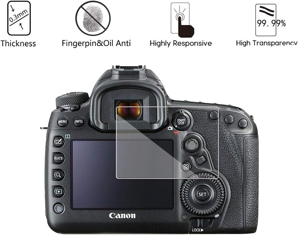 [3-Pack] Tempered Glass Screen Protector for Canon EOS 5D Mark IV 5D4 5DIV 5DS 5DS R DSLR Camera, AKWOX [0.3mm 2.5D High Definition 9H] Optical LCD Premium Glass Protective Cover