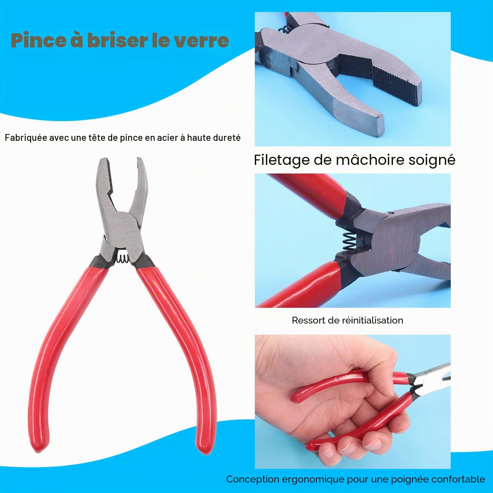 Glarks Ensemble de 4 pinces robustes pour verre courant - Pinces à briser et à tailler, pince coupe-verre et pointe en carbure alimentée à l'huile pour mosaïque et carreaux