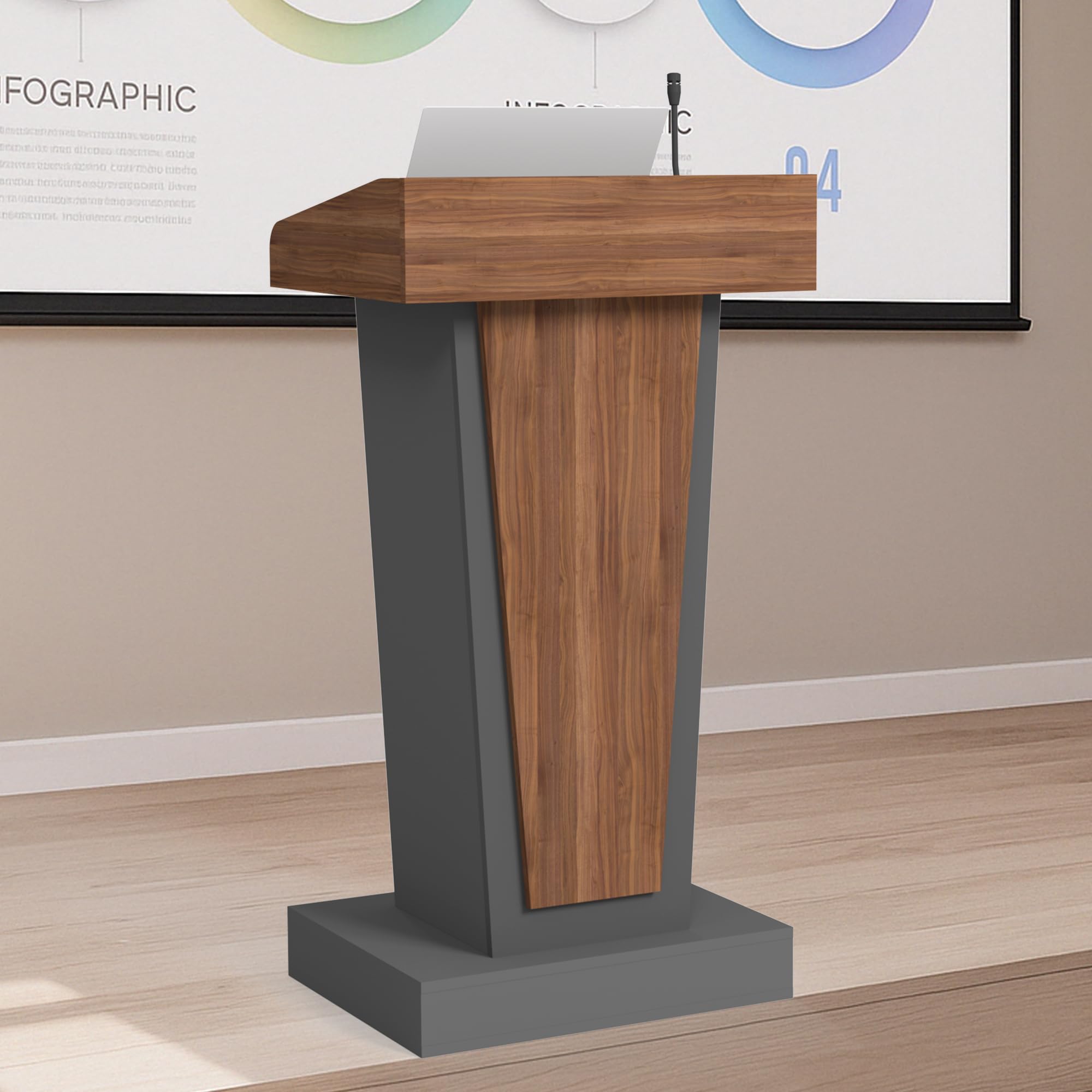 GARVIN Wooden Podium Stand with Wheels,Mobile Wood Lecterns & Podiums with Storage, Premium Pulpits for Churches, Classrooms and Conferences, Scratch-Resistant Finish (with 4”Elevated Footrest)