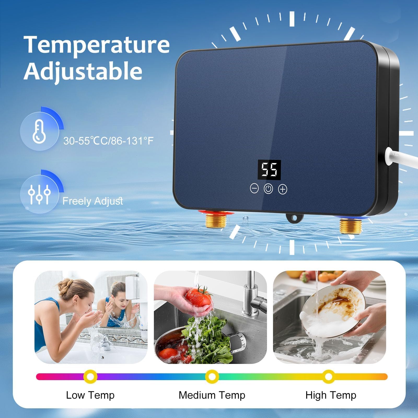 Chauffe-eau Électrique Instantané, 6000W, Installation Sous Évier, Contrôle de Température 30-55°C, Télécommande, 220V
