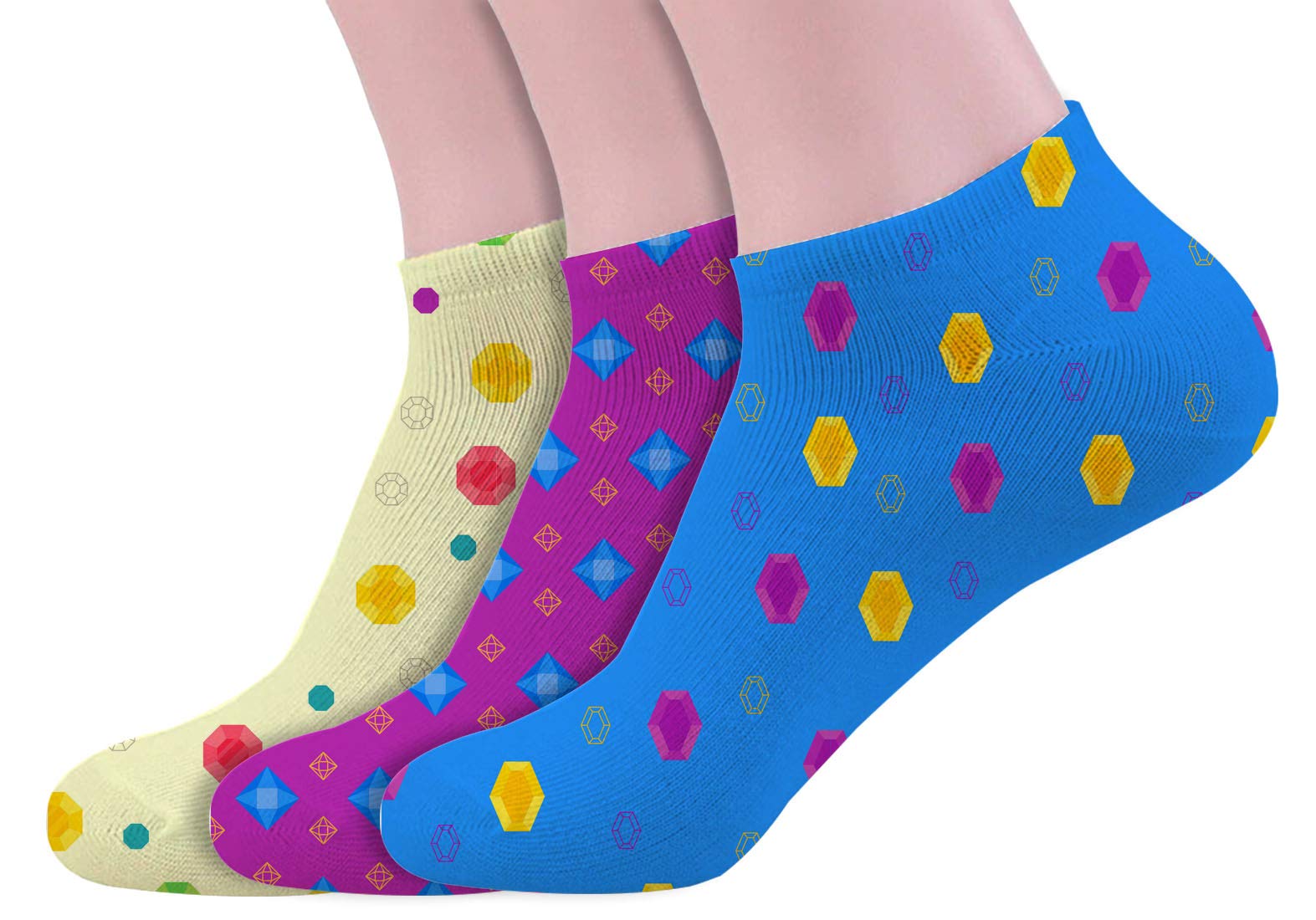 mefunky Women's Hosiery Printed Free Size Ankle Length Socks (Multicoloured-41, Pack of 3)
