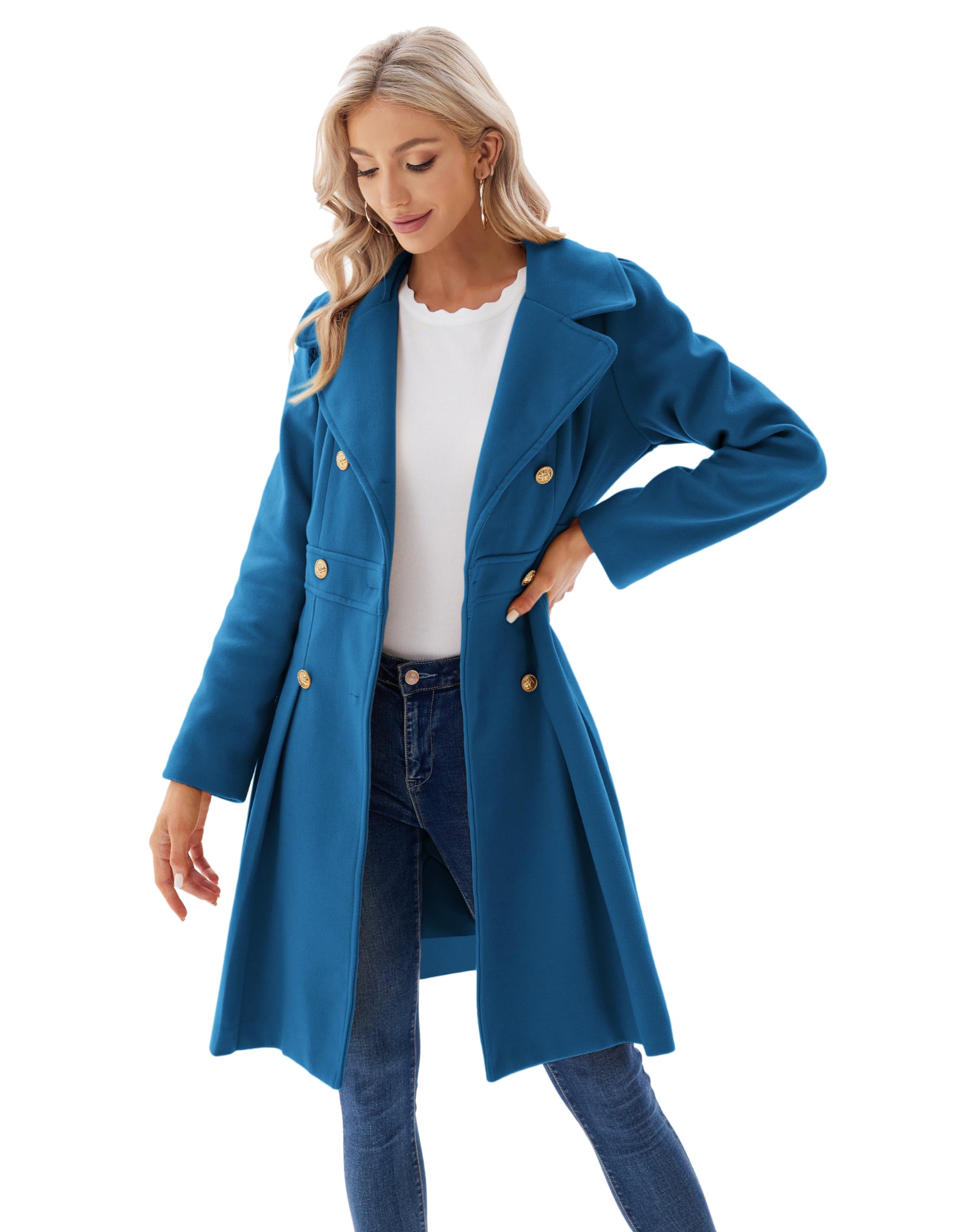 GRACE KARIN Płaszcz damski płaszcz zimowy revers płaszcz trencz zimowy długi płaszcz swing kurtka Outwear z paskiem CLX005A20