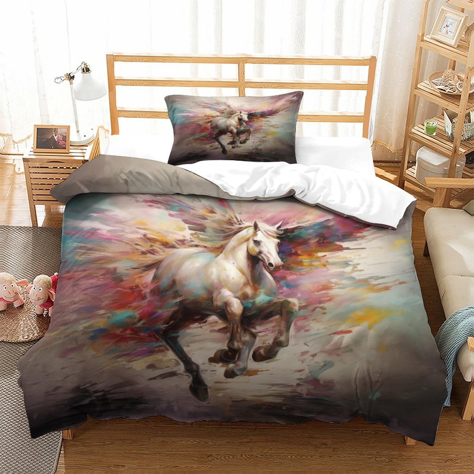 P1S9U7W5Y Magical 3D Printed Unicorn Duvet Cover Set 3pcs Microfiber Unicorn Bedding Set Single