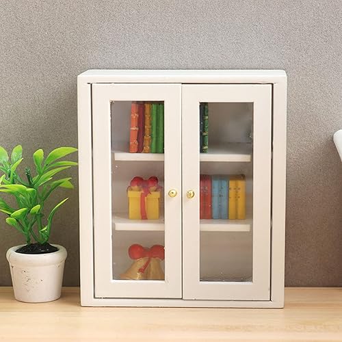 Miniatura 2 de Gabinete de pared para casa de muñecas 112, gabinete de cocina miniatura de madera para accesorios de casa de muñecas (blanco)