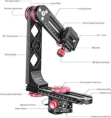 Miniatura 5 de PH-720B Cabeza de cardán compacto con abrazadera QR y placa, rotor de indexación para fotos panorámicas de 360 x 360