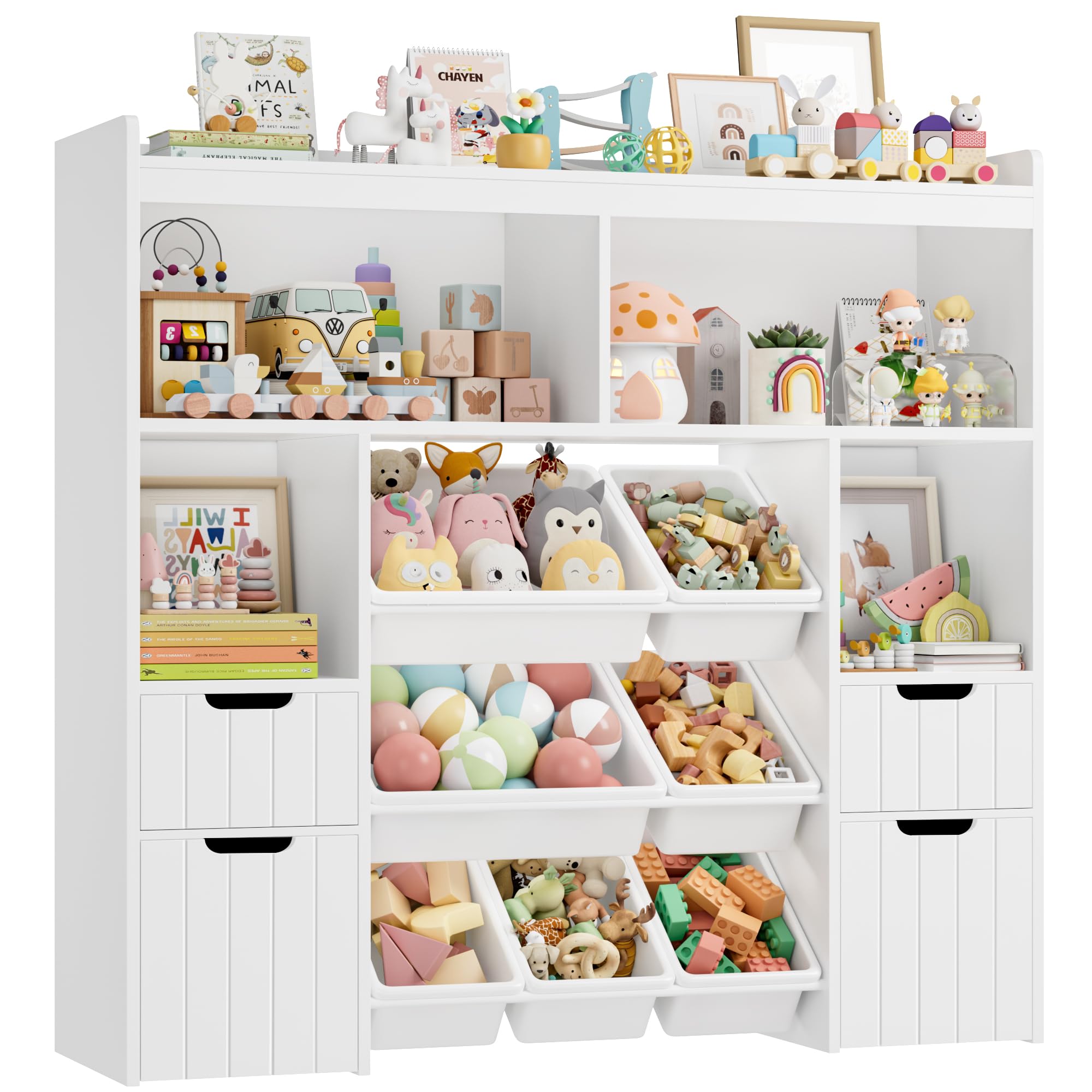 HOCSOK Mueble Almacenaje Juguetes, Mueble Juguetes Organizador, Librería Infantil Montessori, Estantería Infantil para Jugetes y Libros, Organizador Juguetes Infantil, Blanco, 122 x 118 x 30 cm