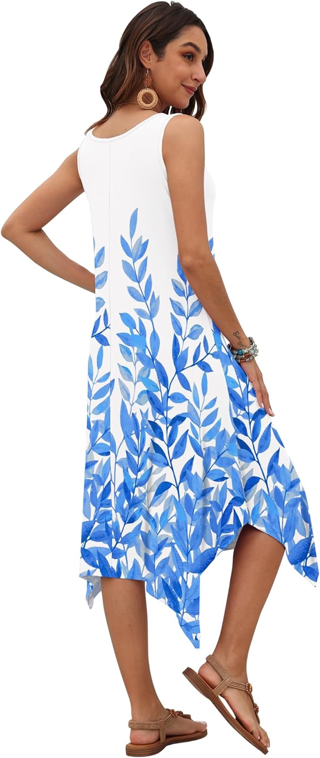 AUSELILY Women's Summer Dresses 2026 Casual Sleeveless Sundress Asymmetrical Hem Midi Tank Beach Dress with Pockets - Image 5