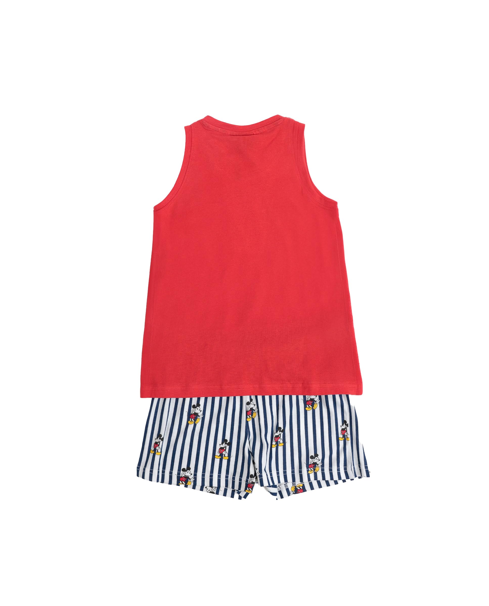 Disney Pijama niña sin Mangas Mickey NY Summer en algodón, Cuello Redondo y pantalón Corto a Rayas con Cinturilla Ajustable, Camiseta con Relieve y Tejido Suave al Tacto