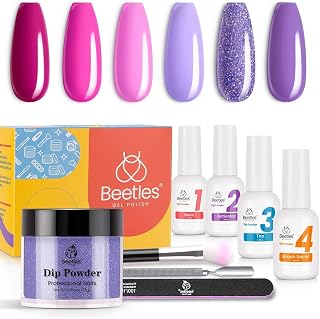 Beetles Dip Powder Nail Kit 6 Colors Glitz and Glamour Purple Pink Dipping Kit Spring Into Summer Collection, No LED Nail Lamp Needed Manicure Kit Nail Art DIY Home Gift Box