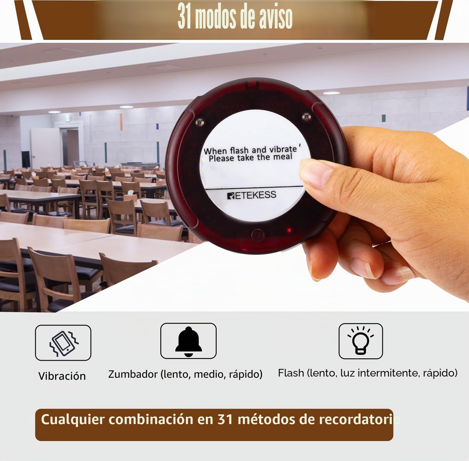 Retekess TD163 Buscapersonas Restaurante, 30 Buscapersonas, Sistema de Llamadas Restaurante, 400M, 31 Modos de Llamada, 20 Horas en Espera, Llamador Buscapersonas para Restaurantes, Hoteles
