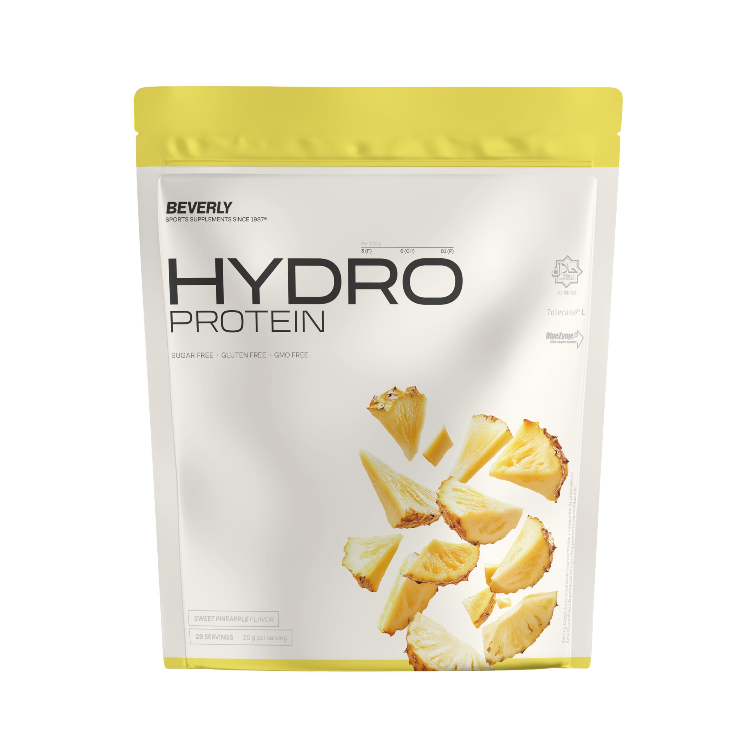 Beverly HYDRO PROTEIN - Protéines de lactosérum hydrolysées avec Digezyme et Tolerase - 1 kg - 29 g de protéines par portion - 28 portions - Excellente digestibilité - Saveur (Ananas)