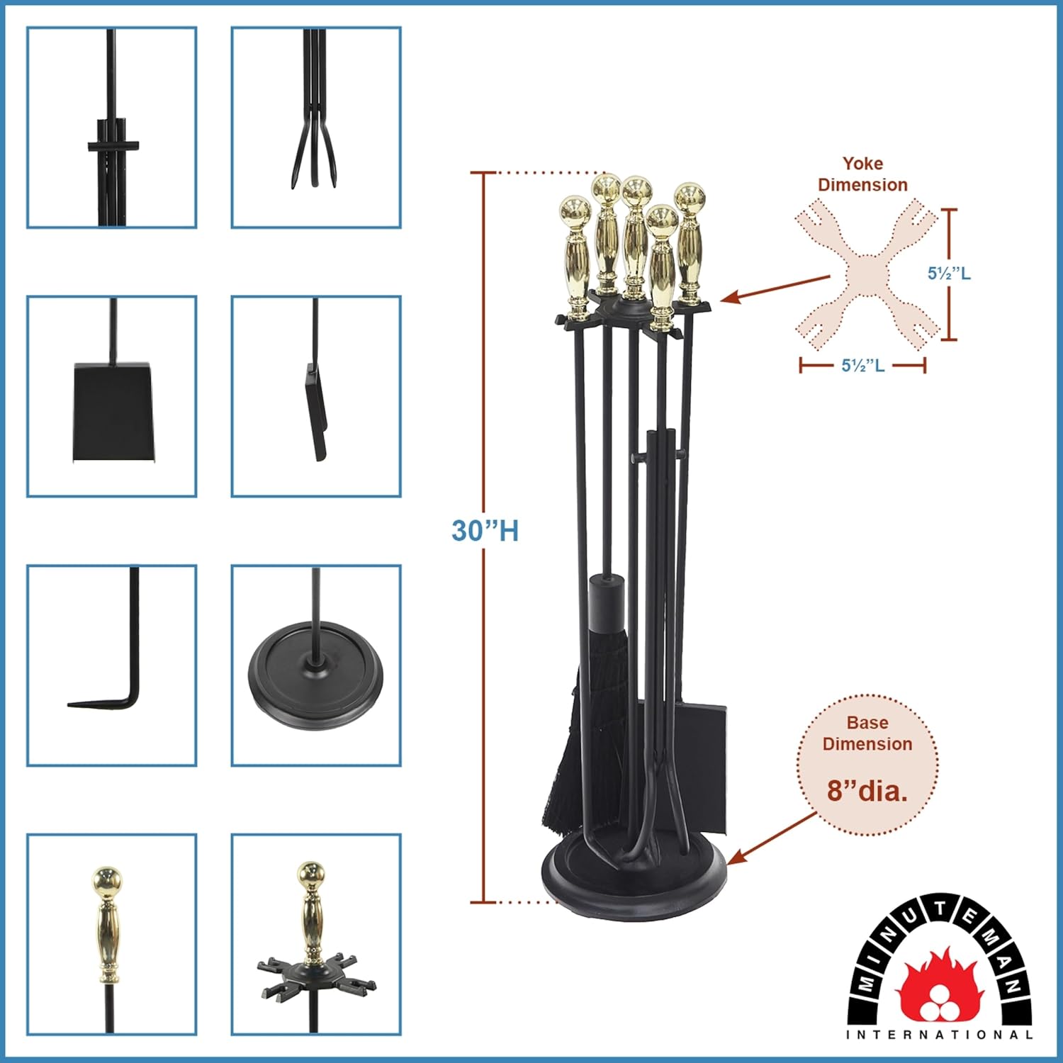 Minuteman International Polished Brass and Black Chelmsford Tool Set