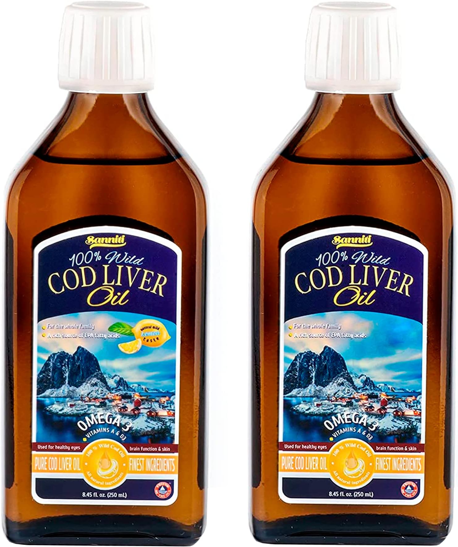 Sanniti 100% Natural Cod Liver Oil, Wild Caught Nordic, 250 ml (Pack of 2) (Variety)