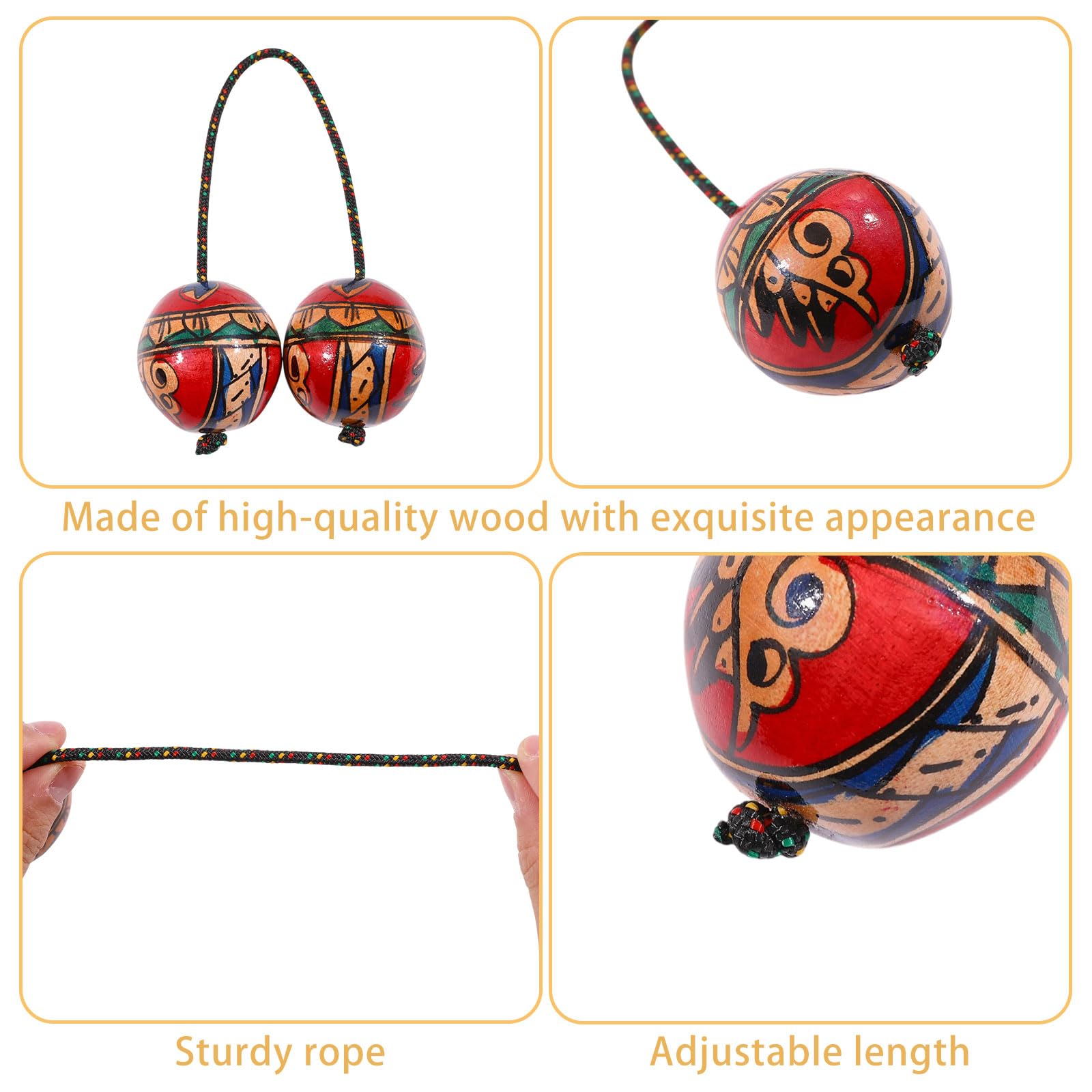 FREEBLOSS 2 paquetes de coctelera Kashaka pintada a mano, instrumento de asalato africano, con bolas rítmicas y cuerda ajustable, instrumento tradicional de percusión de doble bola Aslatuas