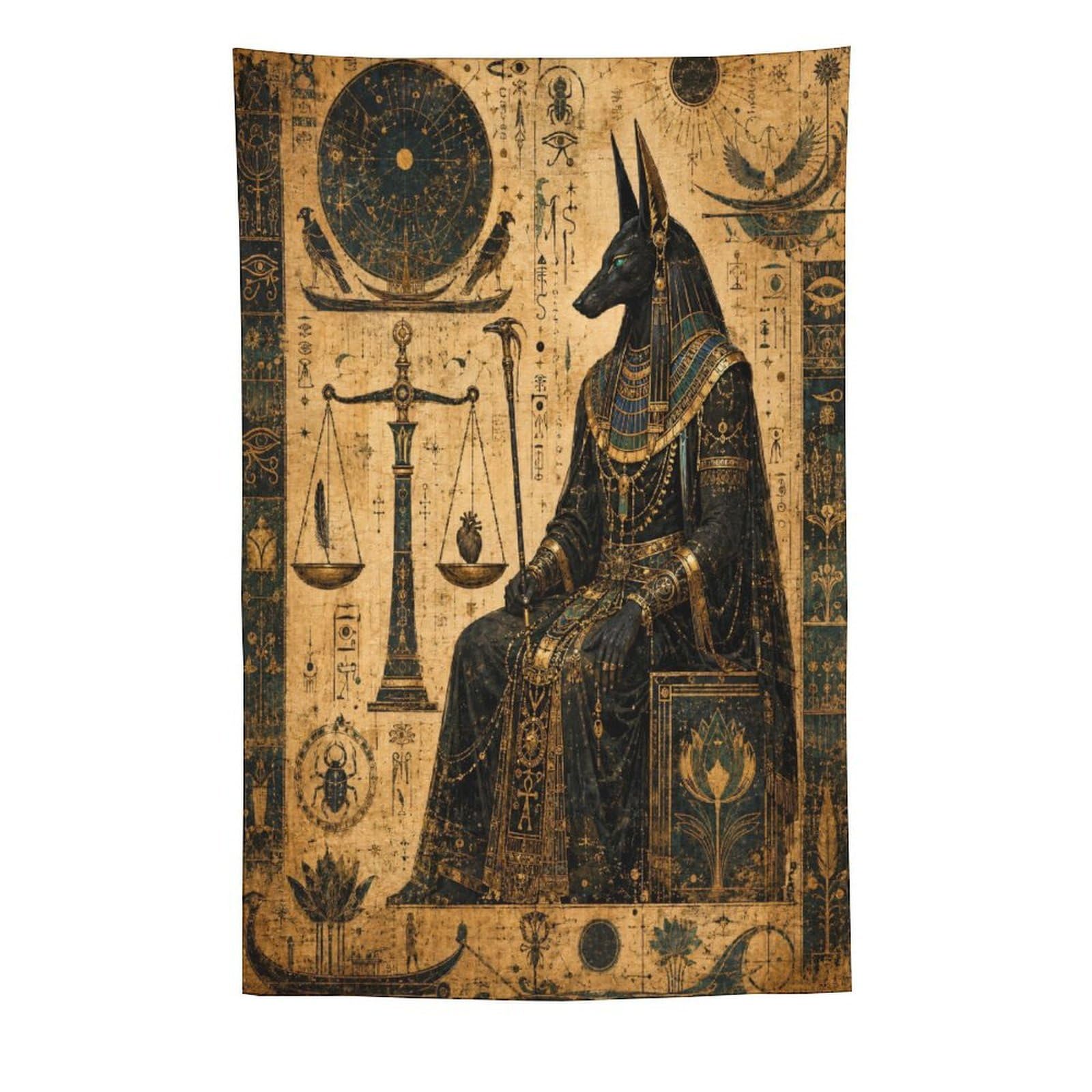 H3B8U2Y5 Anubis Scales Egyptian Wall Tapestry, Temple Symbolism