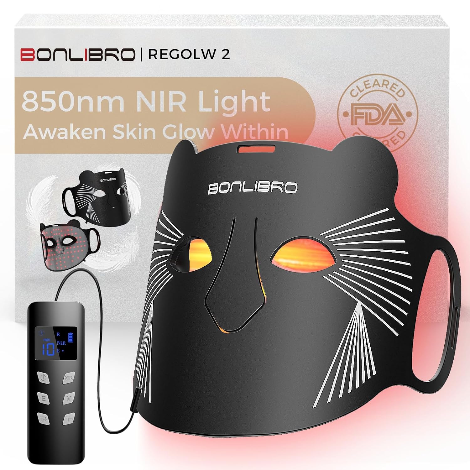 FDA Cleared Red Light Therapy Mask for Face, 850nm NIR, 320 LEDs