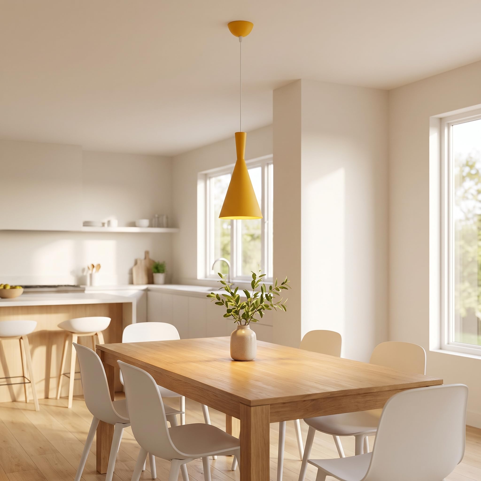 BARCELONA LED Solvang Hängelampe Gelb E27 | Matte Aluminiumschirm, Höhenverstellbares Kabel 130cm, Goldfarbener Innenreflektor, Für Wohn- Und Gewerberäume