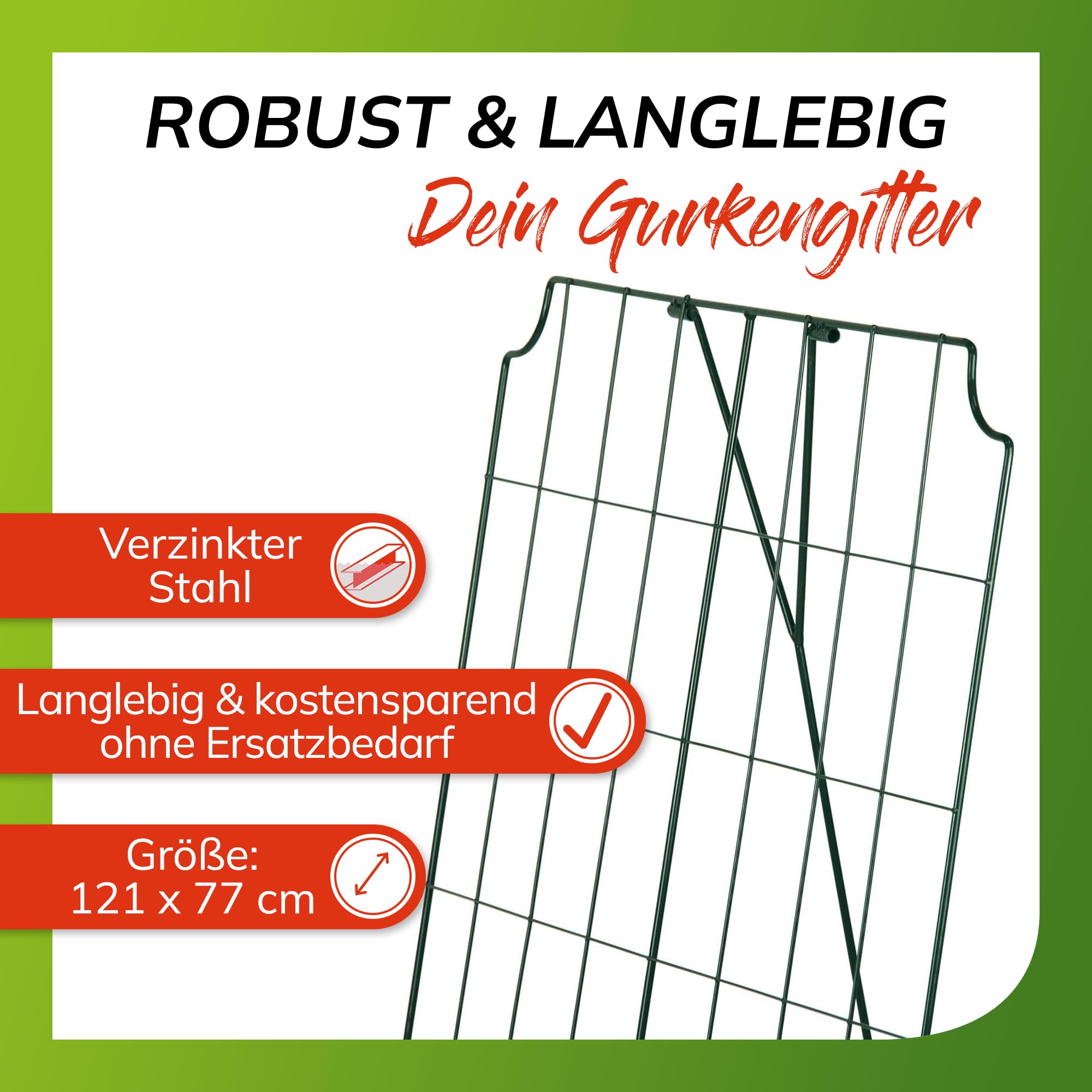 bellissa 1 Stück - Gurken-Gitter und Rankhilfe für Gurkenpflanzen und Gemüse – Rank- für Topfpflanzen grün 121x77 cm