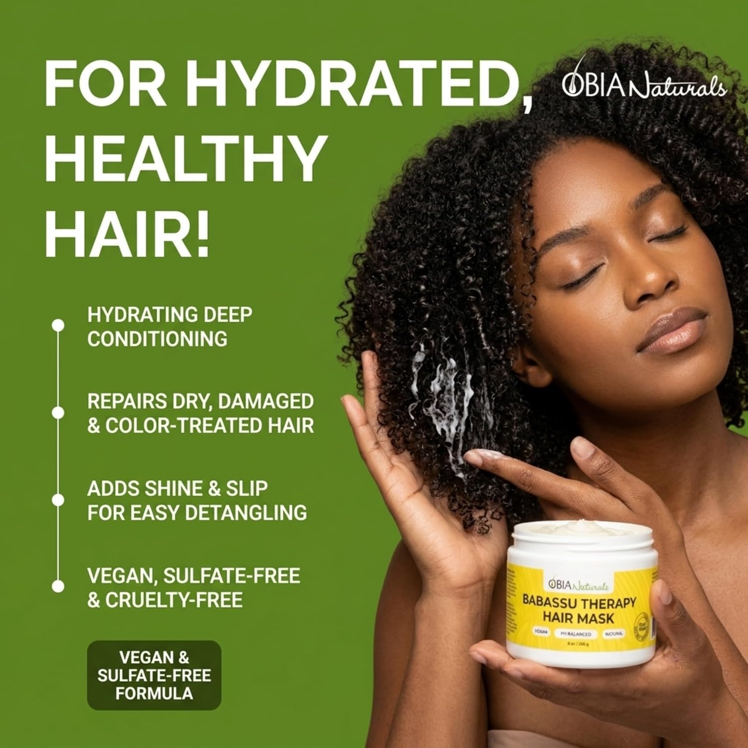 OBIA Naturals Babassu Oil Therapy Hair Mask - (8 oz/ 226 g) - Deep Conditioner - Hydrating, Repairs Dry, Damaged or Color Treated Hair After Shampoo - Sulfate Free, Vegan Protein