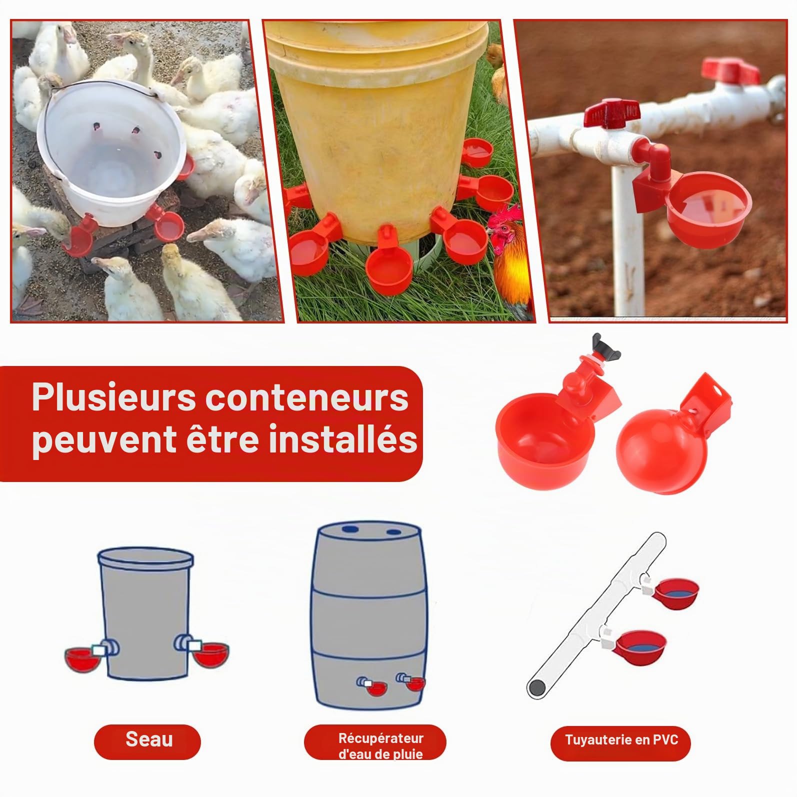 Abreuvoir Poules Automatique 6 Pièce Abreuvoir Volaille en Plastique | Breuvoir de Poulet Kit Volaille Automatique Abreuvoir pour Oiseau Caille Pigeon Poulet Poule
