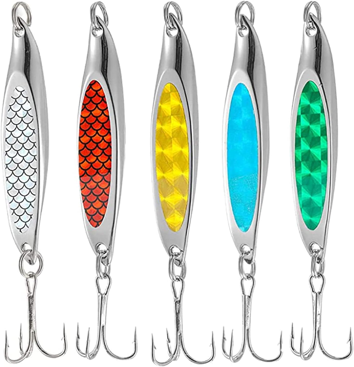 Fishing Lure Set, 5 Pcs Metal Hooks, Lure Sequins Spoons with Hard Bait, Sea Lake Lure Tool for Saltwater Freshwater Trout Bass Salmon Fishing