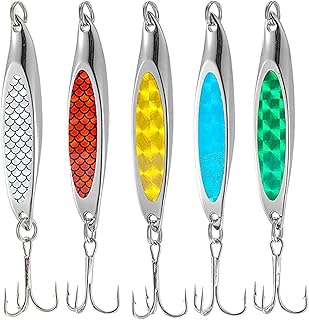 KASTWAVE Fishing Lure Set, 5 Pcs Metal Hooks, Lure Sequins Spoons with Hard Bait, Sea Lake Lure Tool for Saltwater Freshwater Trout Bass Salmon Fishing
