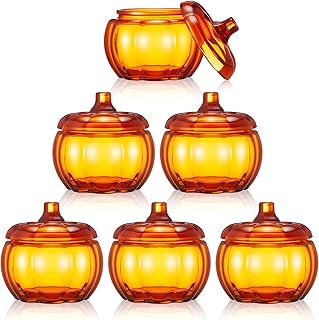 Sliner 6 Pieces Autumn Glass Pumpkin Candle Jars with Lids Pumpkin Jar for Making Candles Small Candy Containers for DIY Gifts Halloween Fall Thanksgiving Table Decorations(Orange)