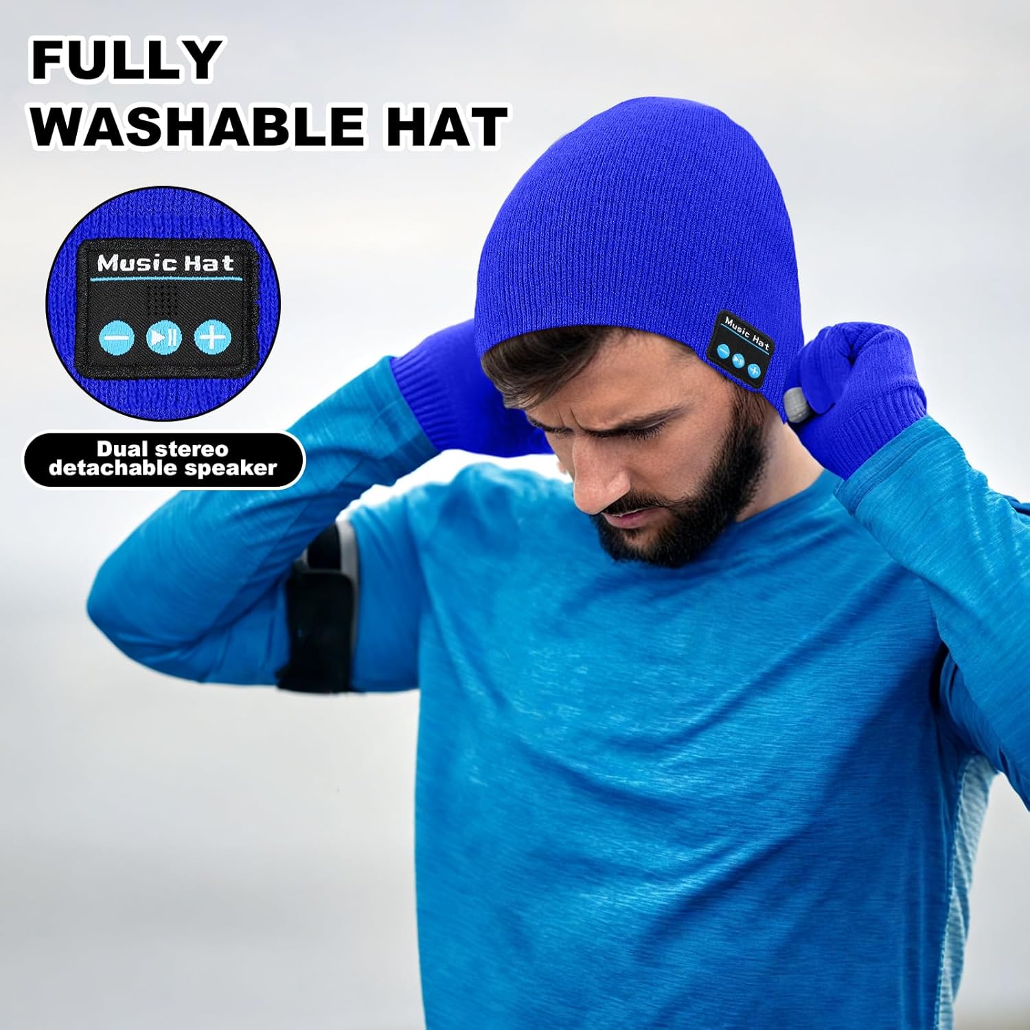 Honoson 4 Set Bluetooth Beanie Hat for Men Wireless Music Beanie with Gloves Winter Gift for Men Women Sports Winter Gift - Image 4