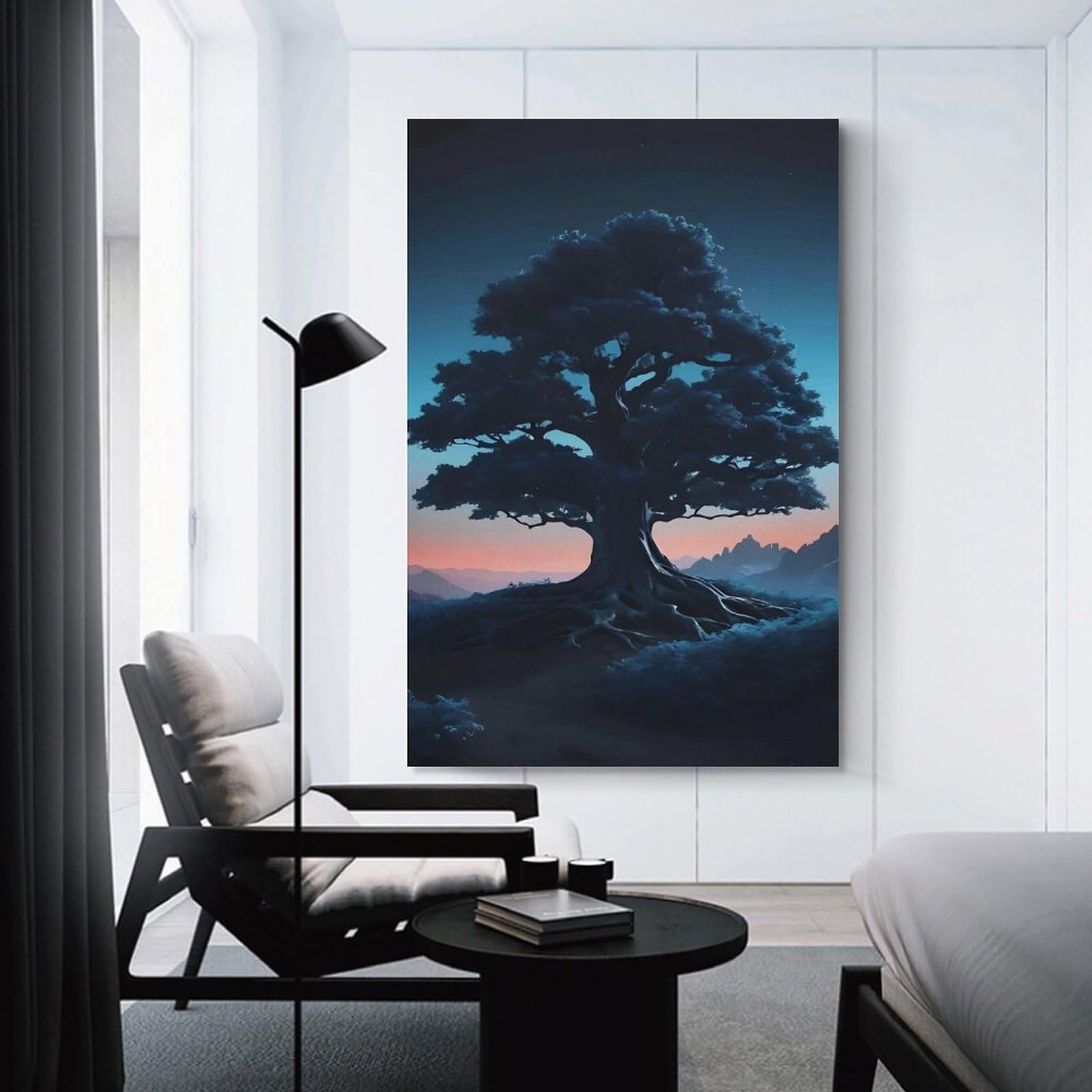 Junmoney Majestic Tree at Dusk Wall Art Print, 24x36inch(60x90cm), for Entrance Spaces, Stair Walls Or Halls, Home Artwork for First Impressions